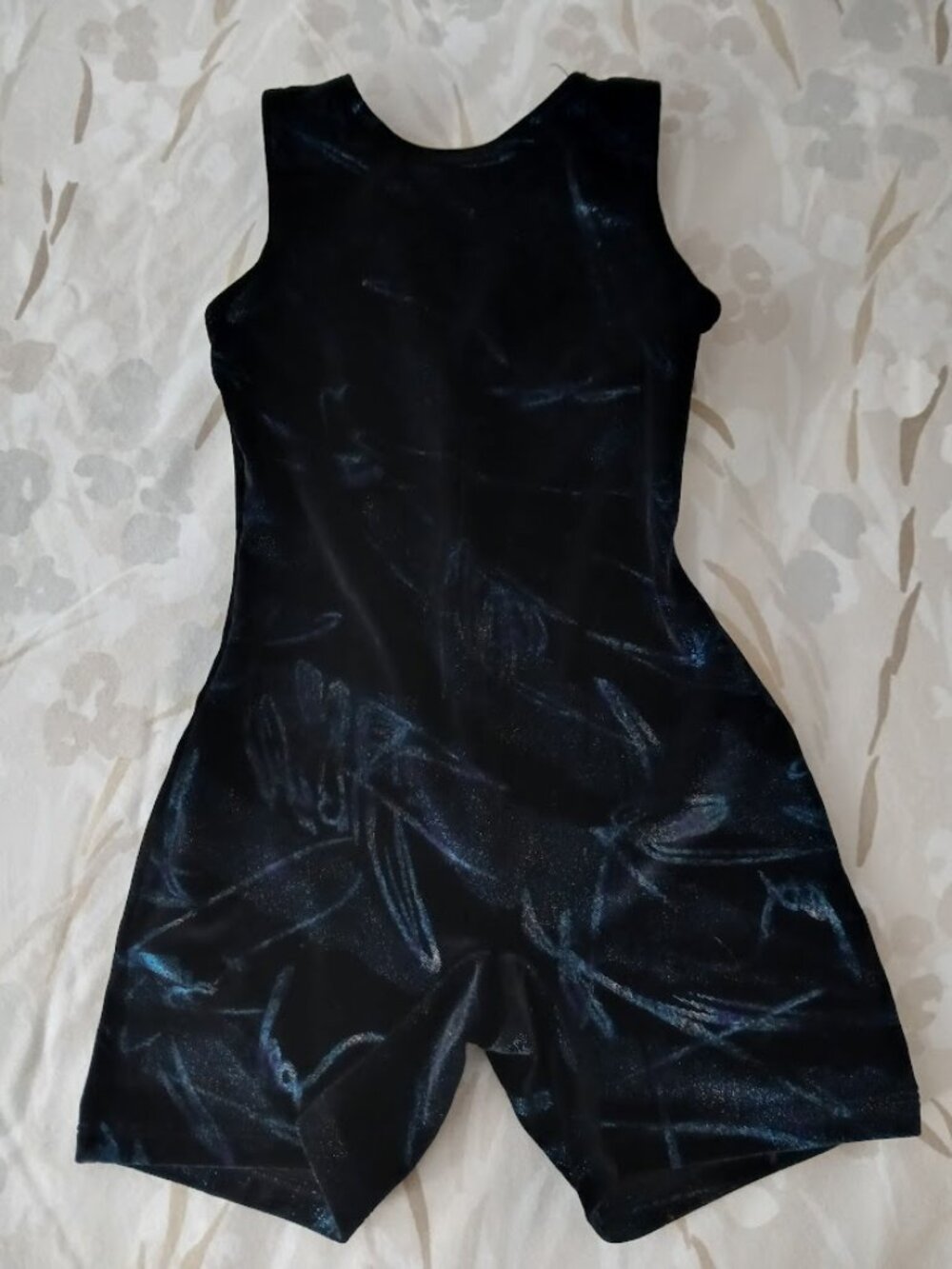 Danskin Unitard Black Velvet with Blue Sparle design -kids size S (4-6)